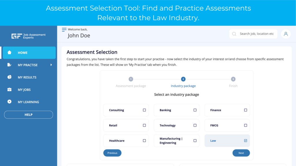 practice law job tests