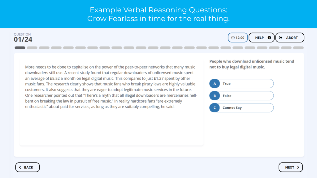 Allen and Overy verbal reasoning test question example