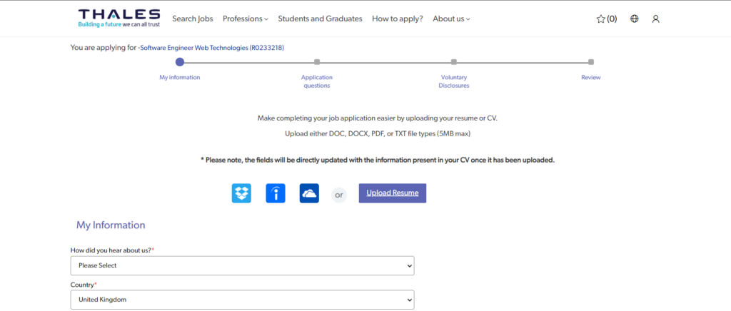 Thales online application form