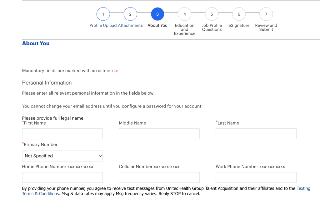 Unitedhealth job application form