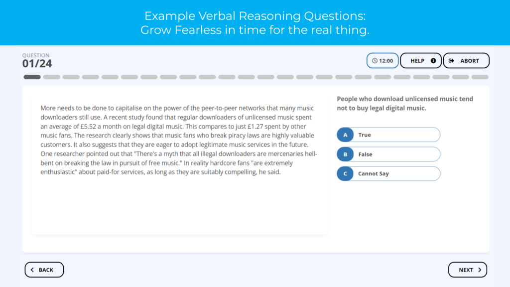 UHG verbal reasoning free question example