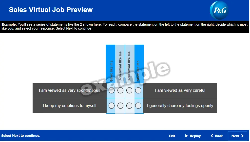 P&G sales virtual job preview personality selection