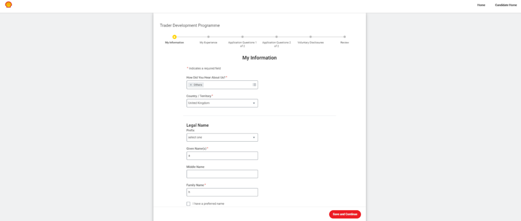 Shell application form