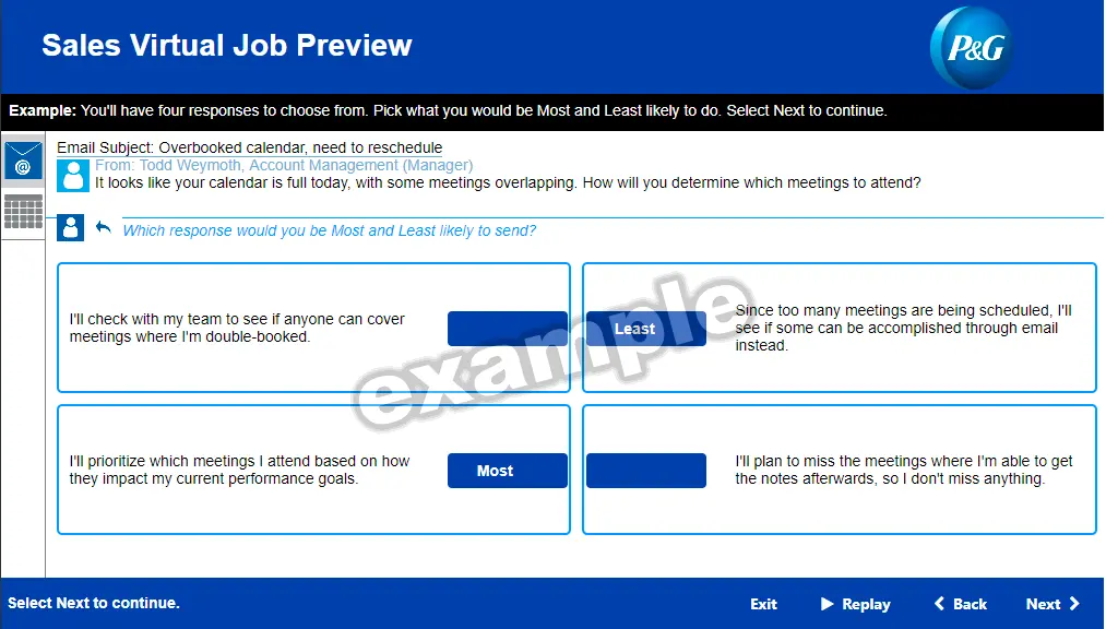 P&G sales virtual job preview situational judgement