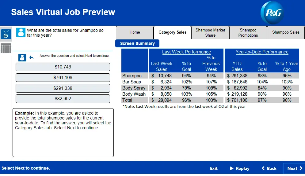 P&G sales virtual job preview numerical reasoning