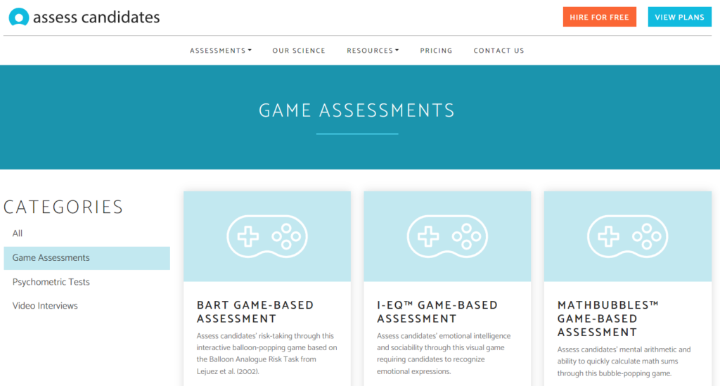 Assess Candidates game assessments