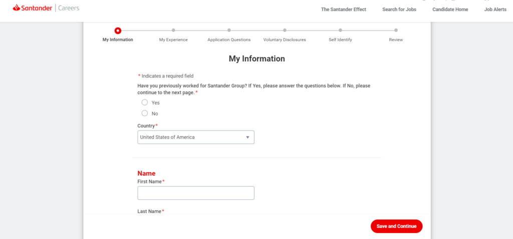 Santander online application